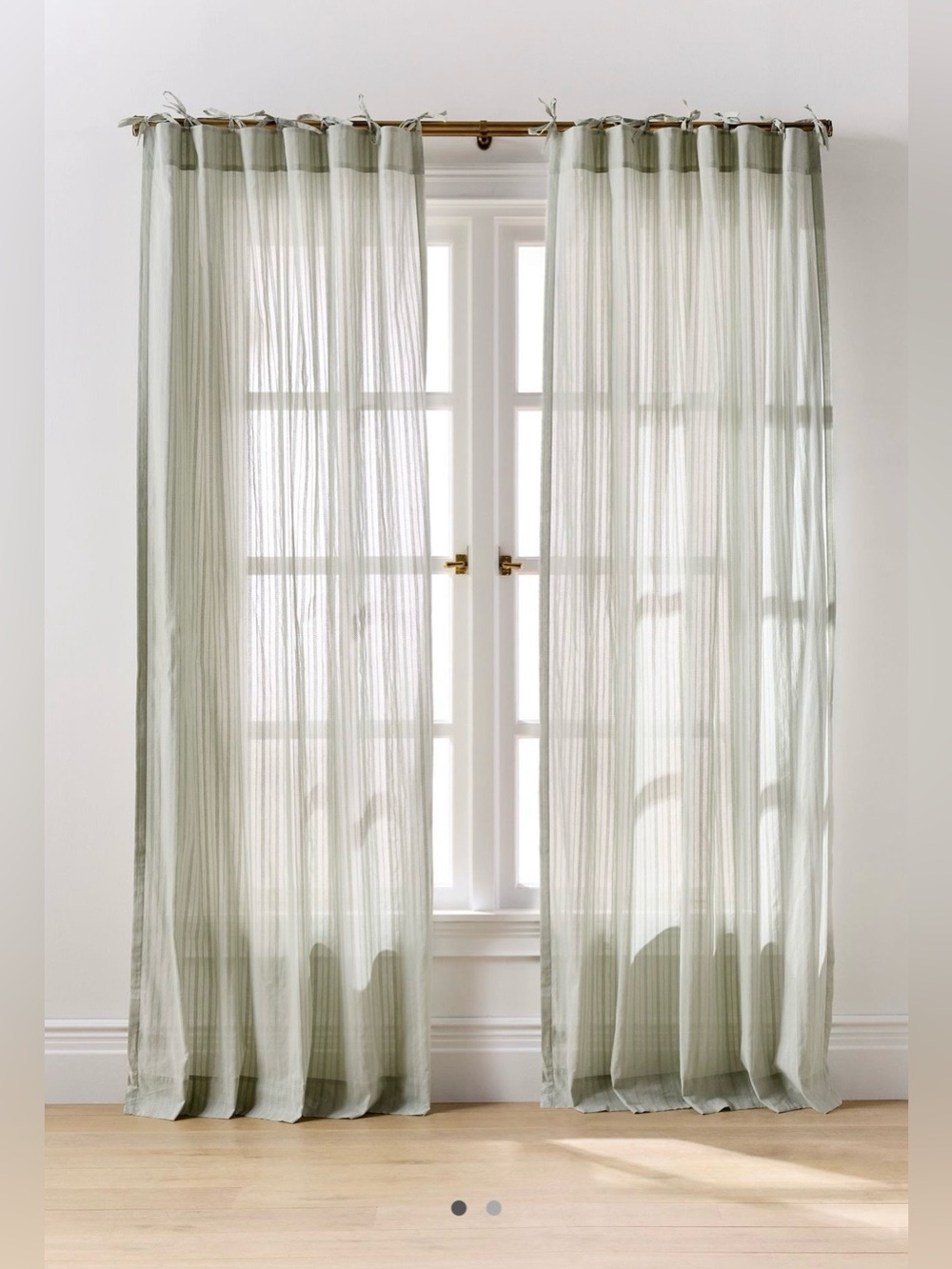 Anthropologie Cotton Dobby Striped Sheer Tie-Top Curtain, Set of 2